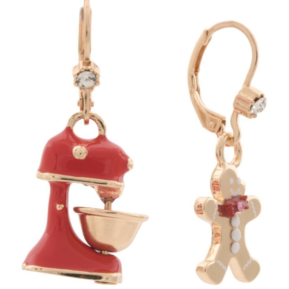 NWT BETSEY JOHNSON Gingerbread & Mixer Holiday Baking Christmas Festive Earrings